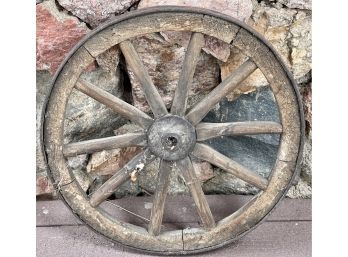 Primitive Antique Wood And Metal Small Wagon Wheel