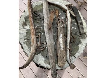 Antique Primitive Wagon Parts With Hames, And More