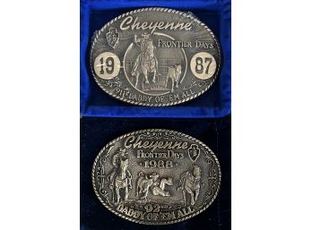 (2) Cheyenne Frontier Days 1987 & 1988 91st/92nd 'daddy Of 'em ALL' Brass Belt Buckles