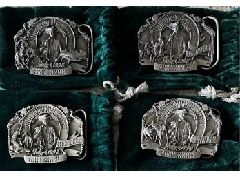 (4) Greeley Independence Stampede Pewter Belt Buckles - 1995 - 1996 - 1998 - 1999