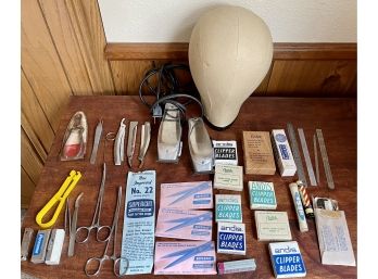 Vintage Collection Of Barber Supplies - Scissor/clipper Blades, Andis Master Clippers, Straight Razors, & More