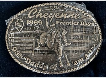 (2) Cheyenne Frontier Days 1989 & 1992 93rd/96th 'daddy Of 'em ALL' Brass Belt Buckles