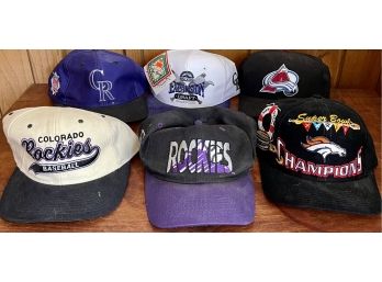 Collection Of Vintage Colorado Rockies, Denver Broncos, And Avalanche Hockey Hats