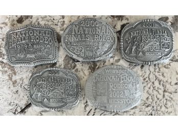 (5) Hesston National Finals Rodeo Adult Belt Buckles - 1999 - 2000 - 2001 - 2002