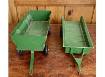 (2) Vintage Green Die Cast Trailers ERTL-CO (1) Unmarked