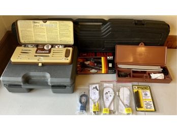 Fire Arm Accessories Lot - Complete Outers Deluxe Cleaning Kit, Child Safe Locks, Gun Cases, And More