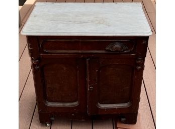 Antique Marble Top Wood Vanity With Pull Out Towel Racks (as Is) For Repair