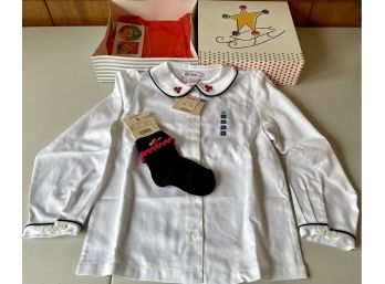 Gymboree XL 4-6 YOA Shirt With Small Floral Embroidered Socks New In Box With Tags