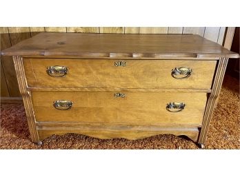 Antique Oak Low Boy Two Drawer Dresser With Brass Pulls