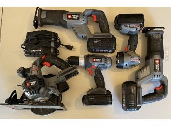 Porter Cable 18v Tool Set - Reciprocating Saw, Drill, Circular Saw, (4) Batteries And Charging Station.