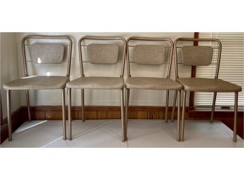 (4) Mid Century Modern Hamilton Cosco Folding Chairs With Tan Seats And Backs