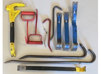 Lot Of Assorted Crow Bars, Pry Bars, And Hay Hooks