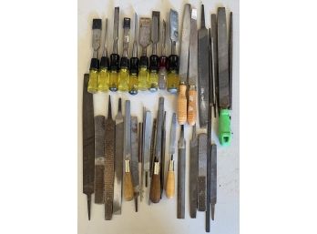 Lot Of Assorted Chisels, Files, And Rasps