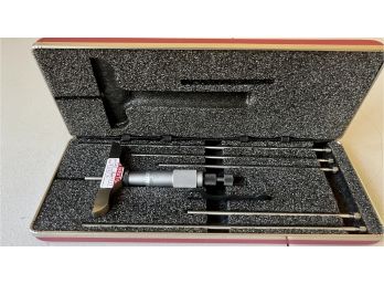 Starrett No. 445 Depth Micrometer 0-9' With 5 Rods In Original Case