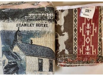 (2) Vintage Jacquard Blankets NIP - Mustang And Stanley Hotel