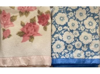 (2) Vintage Cotton And Satin Trimmed Blankets