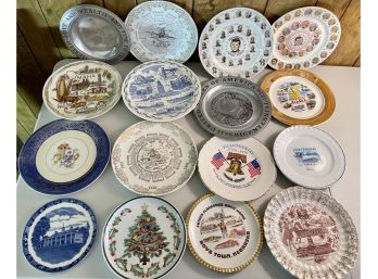 Lot Of Vintage Plates - John Kennedy President Plate - Old English Mt. Vernon - Metal 1955 Calendar - Pewter