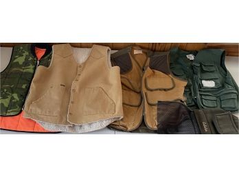 Collection Of Fishing And Hunting Vests, Lapco Fleece L, Cabela's, Ausable XXL, Saftbak L,