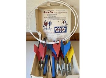 Vintage Jarts Game Including Rounded And Pointed Tip Darts With 2 Round Goals In Original Box