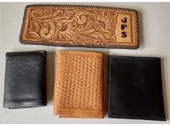 (4) Vintage Wallets - (2) Hand Tooled, Cowhide Jamaica, Plastic