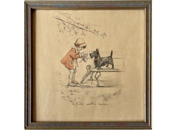 Germaine Bouret France 1930 Dog And Girl In Park Print In Vintage Frame