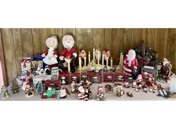 Large Vintage Christmas Lot Including Santas, Lights, Decoupage Mr & Mrs Claus - Miniatures, Resin & More