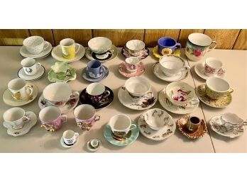 Large Lot Of Vintage Tea Cups And Saucers - Wedgewood - Occupied Japan - Japan - Germany Mustache Cup