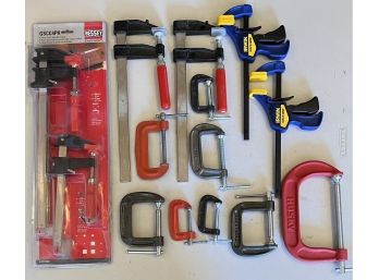 Collection Of Clamps - Bar, Assorted C-clamps, Quick Grip, And More