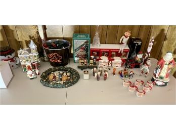 Christmas Lot -Japan Santa Mugs - Wood Angels - Department 56 Jacks Corner Barbershop - Beard Barber Shop