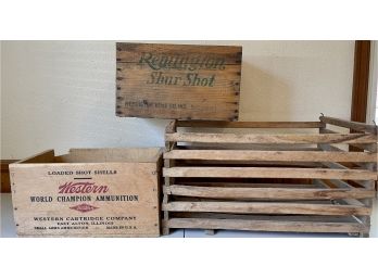 Wood Box Lot - Crab Trap Without Lid, Remington Shur Shot Box, Western Cartridge Co. Box