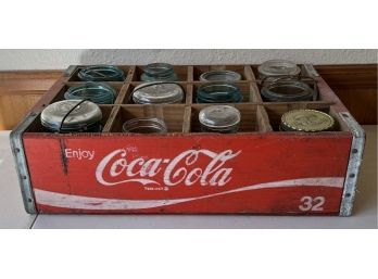 Vintage Coca-cola Crate With Assorted Jar Collection