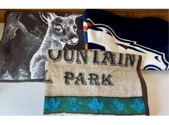 (3) Vintage Throw Blankets - Northwest Co. Denver Broncos, Earth Rags RMNP Deer, And Deer