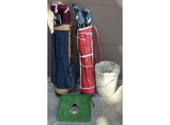 Golf Collection Including (2) Bags With Assorted Clubs, Putt Returner And Golf Balls