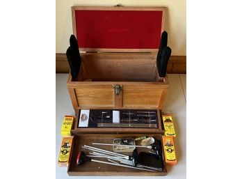 Vintage Wooden Gun Cleaning Box With Accessories