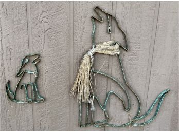 Pair Of Green Metal Southwestern Coyotes Outdoor Wall Hangings