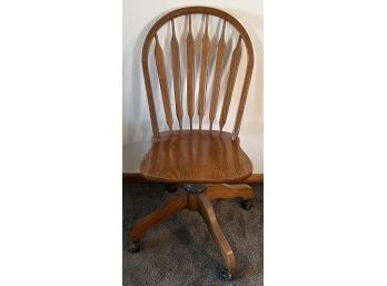 Vintage Solid Oak Office Chair On Casters