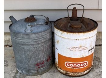 (2) Vintage 5 Gallon Metal Gas Cans - (1) Conoco