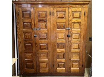 Antique Solid Wood (4) Door Cabinet With Inner Shelving And Original Metal Locks