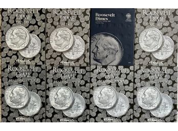 (8) Roosevelt Dime Coin Books (4) Starting 1965 Completed (4) Starting 2000 Partially Complete