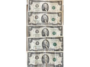 (5) Series 1995 Two Dollar Bills