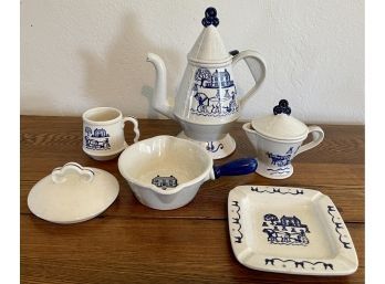 Vintage Collection Of Poppytrail By Metlox Made In California Provincial Blue Serving Pieces - Teapot And More