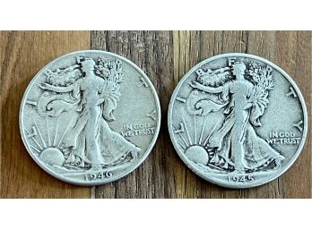 (2) Walking Liberty Half Dollar Coins 1945 1946