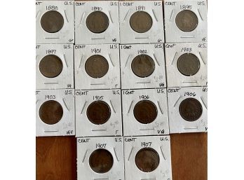 Collection Of Antique Indian Head Cent Coins 1888-1907 Assorted Dates