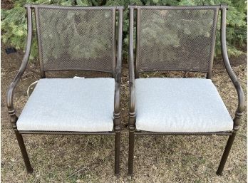 (2) Hampton Bay Outdoor Metal Chairs With Grey Cushions