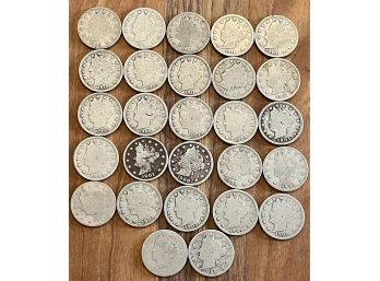 (27) 1899-1912 Assorted Dates Silver Barber V 5 Cent Coins