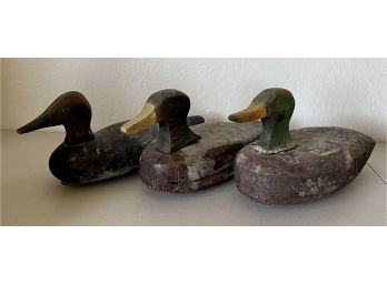 (3) Antique Raymond Lead Co. Chicago Wooden Duck Decoys (As Is)