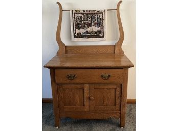 Antique Oak Washstand On Casters