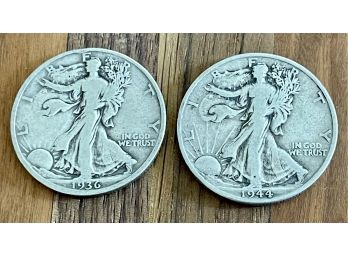 (2) Silver Liberty Walking Half Dollar Coins 1936 And 1944