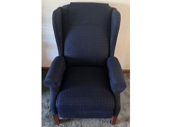 Navy Blue Material Push Back Recliner With Wood Legs