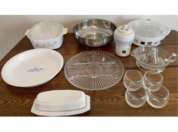 Kitchen Lot - Pfaltzgraff Butter Dish, Inland Glass Casserole, Incense Pot, Corningware, And More